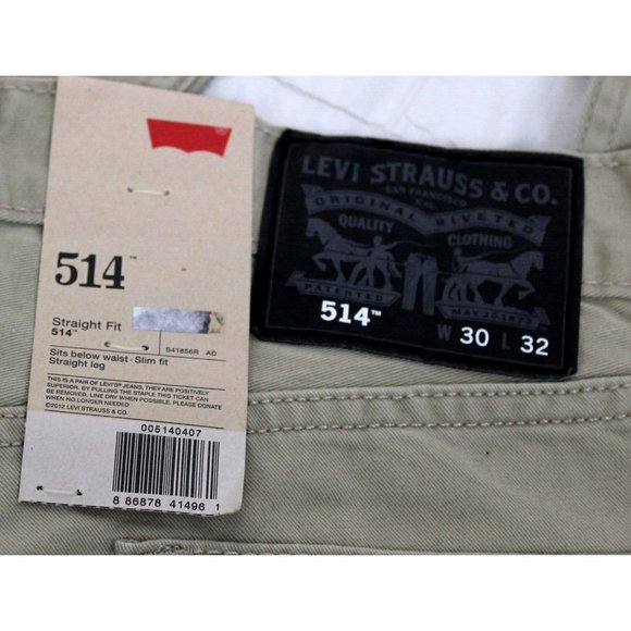 NWT Levis 514 Straight Leg Khaki Pants Slim Fit Mens Waist Size 30 100% Cotton - Picture 3 of 6